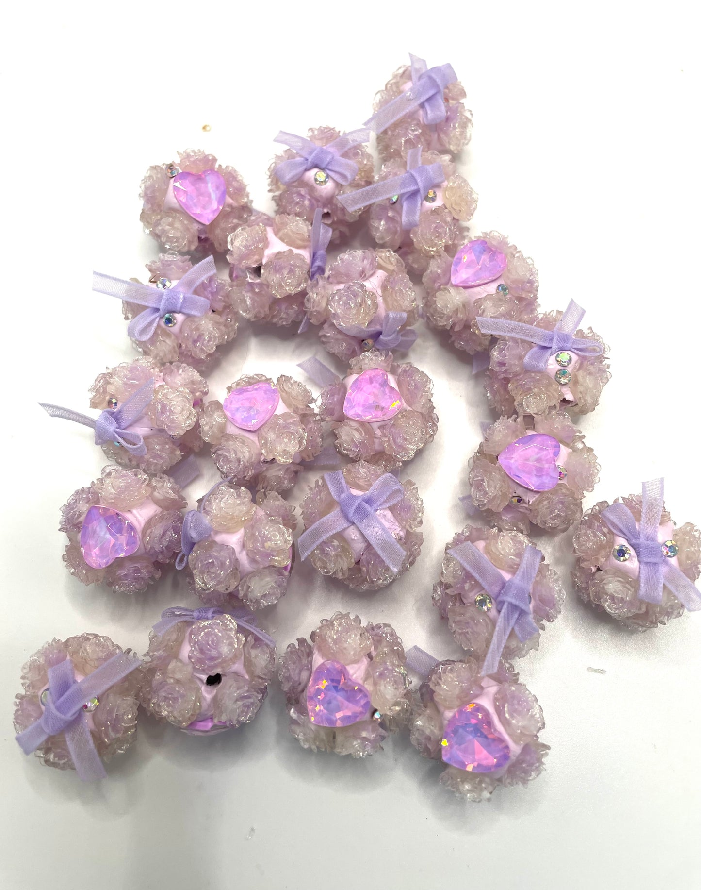 DIY bow flower beads ornament with heart shape stone ,colored,random mix