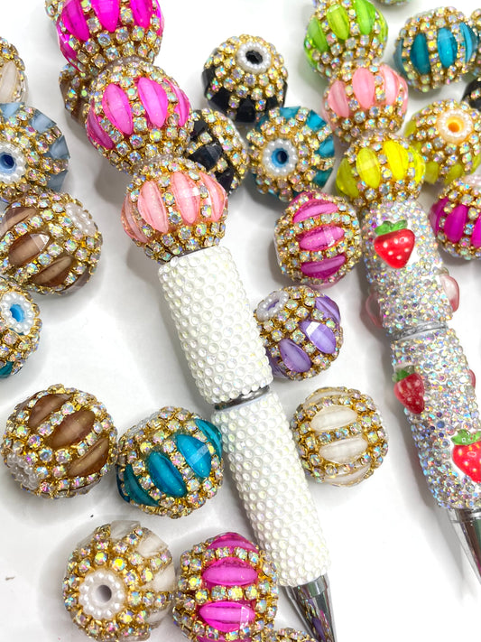 diy beaded beadable fancy lantern beads ornaments with golden color rhinestone chain and pearl ,random mix