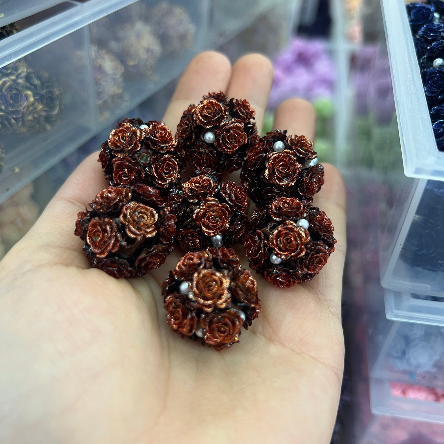 soft rose flowers bead dark color flowers bead beaded flower colored random mix
