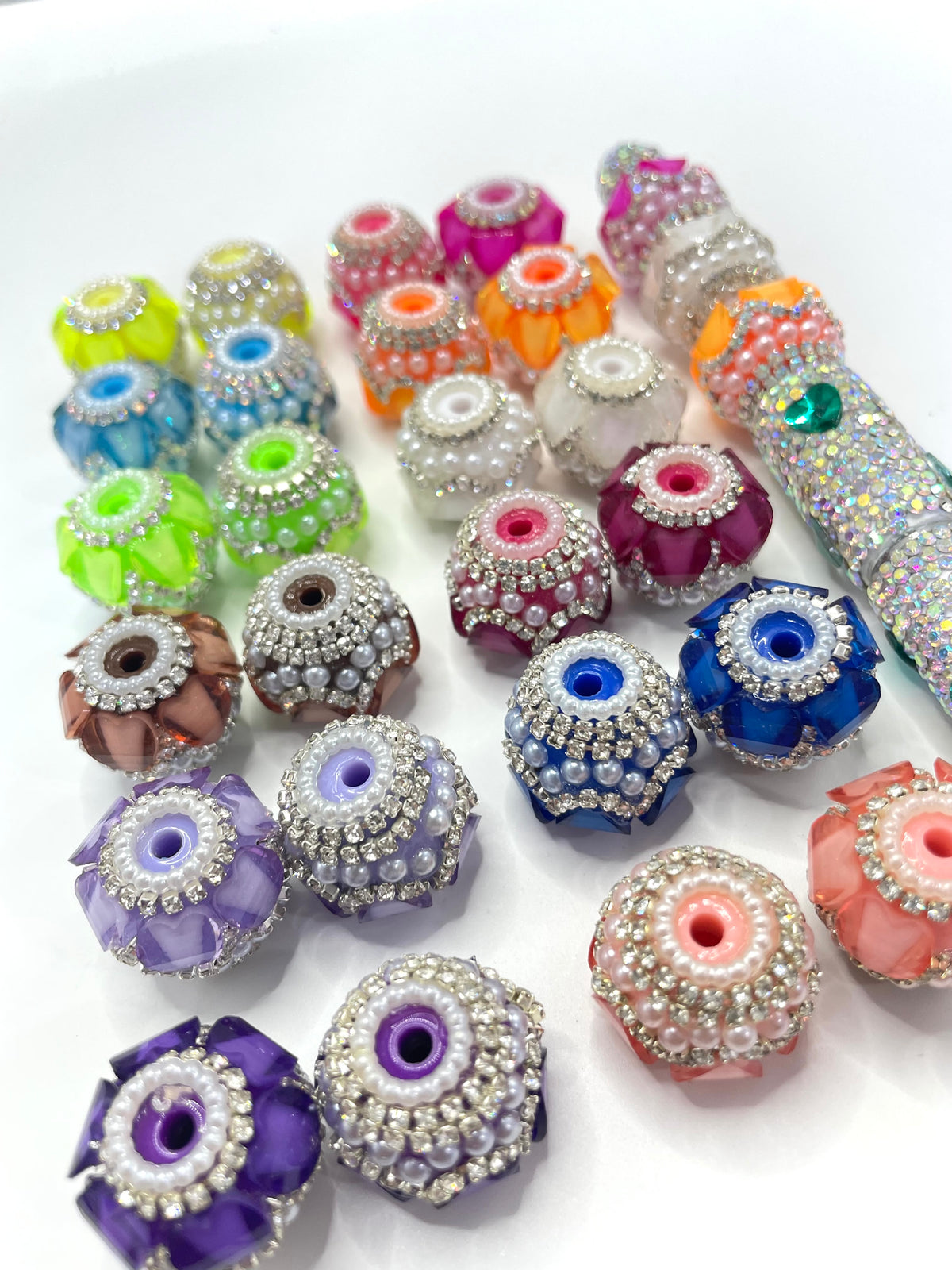 Beaded beadable fancy lantern heart beads ornaments with rhinestone silver color or gold color chain and pearl ,random mix