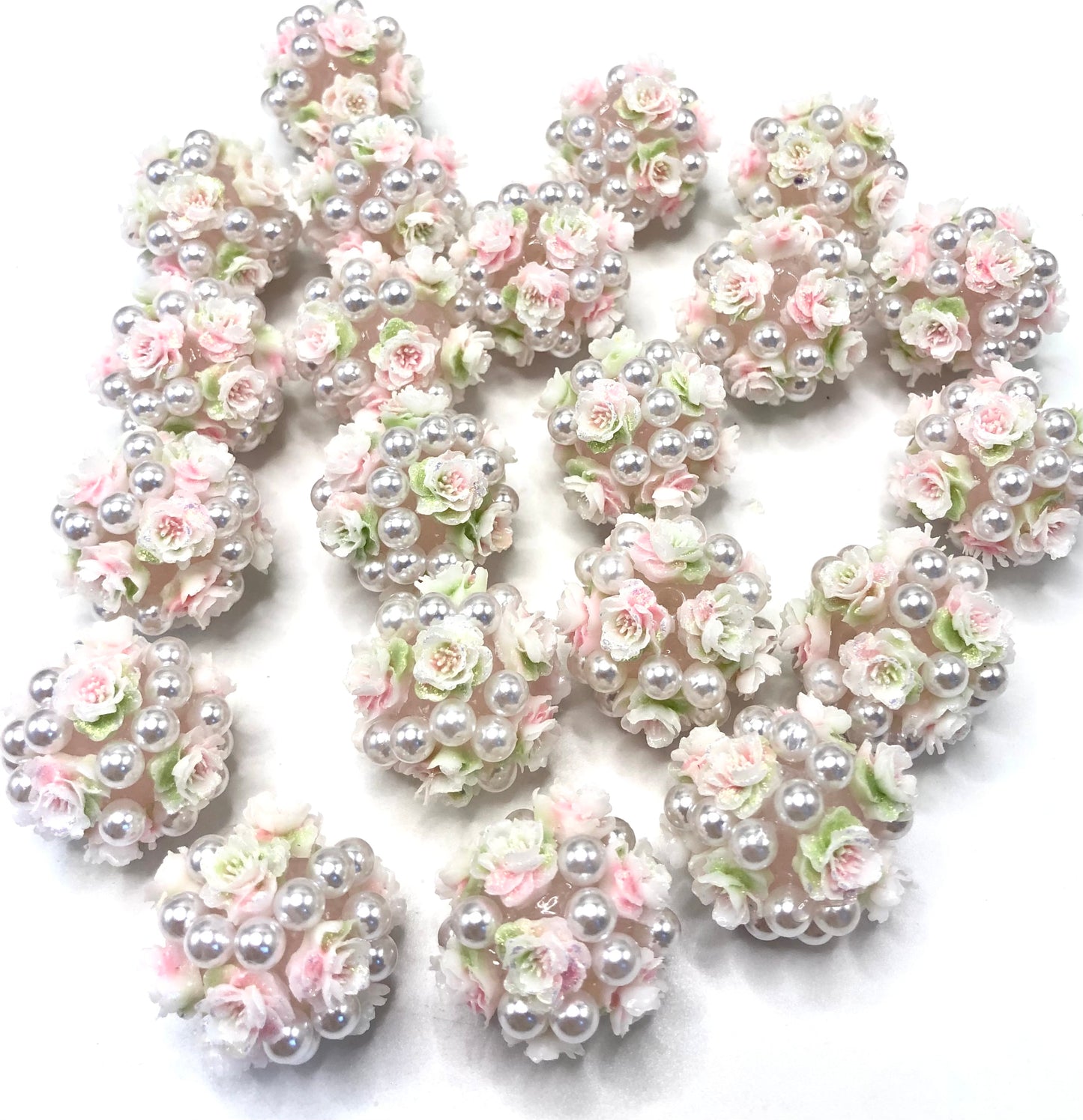 acrylic base bead soft rose flower ornament with peral colored ,random mix