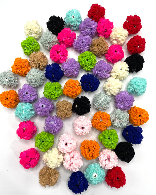 beaded beadable fancy fuzzy flocked soft rose flower beads random mix colored