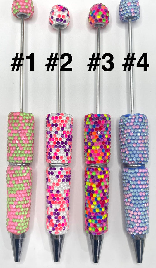 beaded beadable jelly rhinestone multi color Rhinestone DIY Colorful Clay Writing Tools ballpoint pen Random Mix