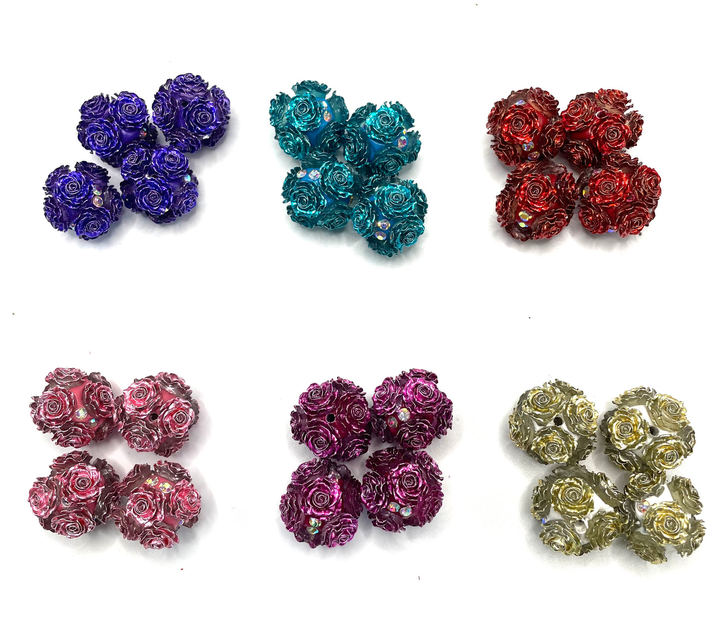 fancy rose flower bead diy beads colored random mix