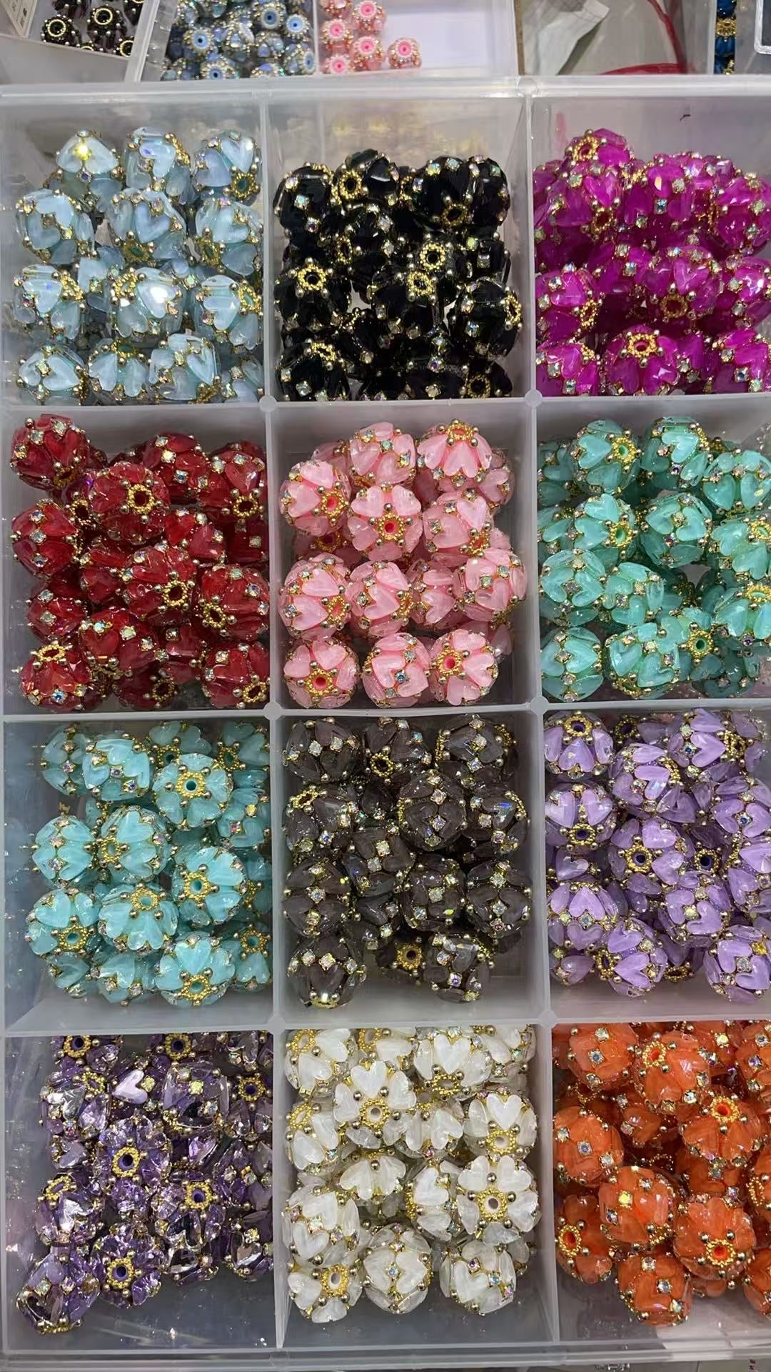 diy beadable beaded beady fancy heart beads ornament with rhinestone chain silver or gold color ,