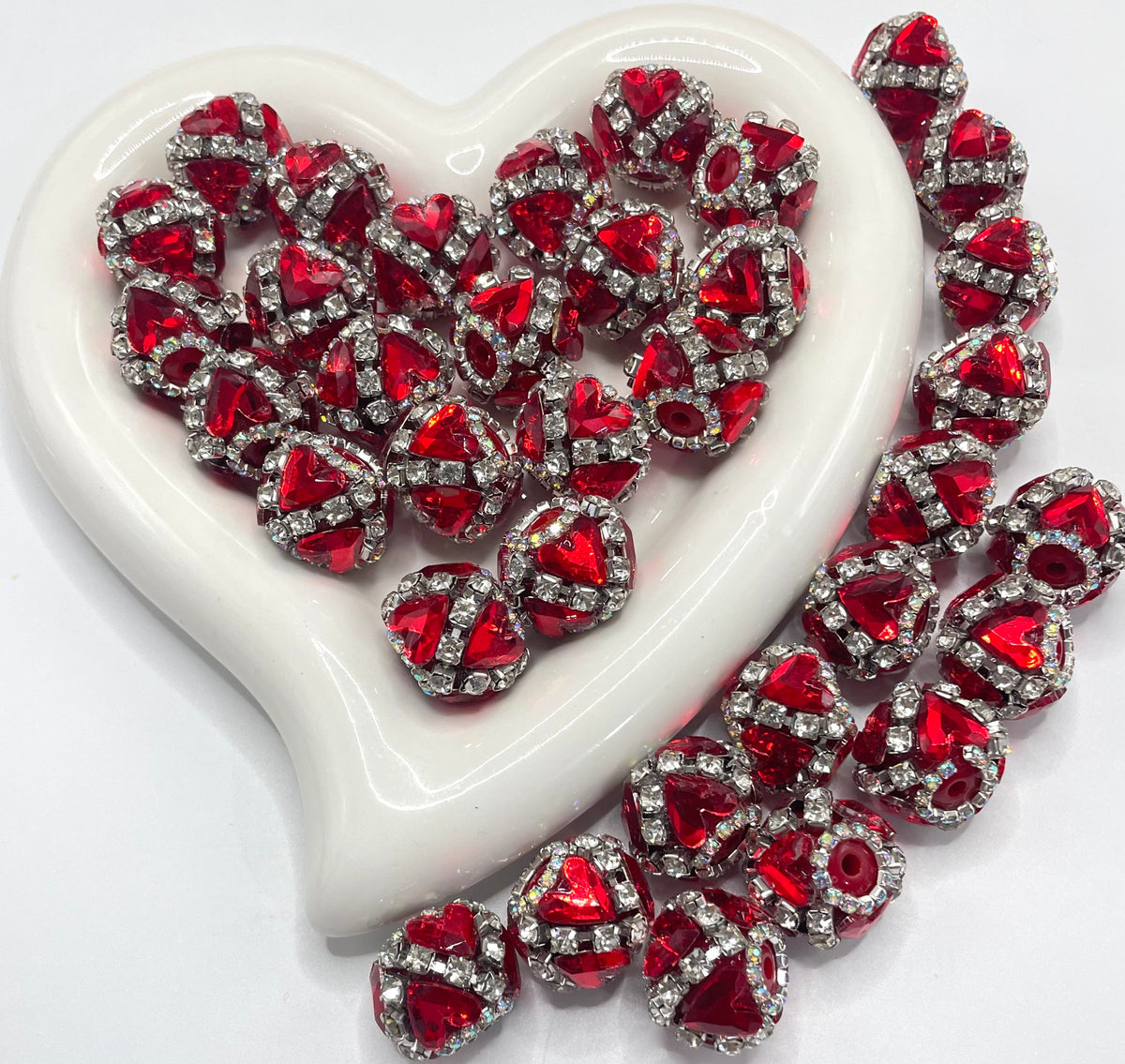 Muti-color Heart Rhinestone Focal Beads for Handmade Beads fancy heart shaped beads with rhinestone colors for Christmas