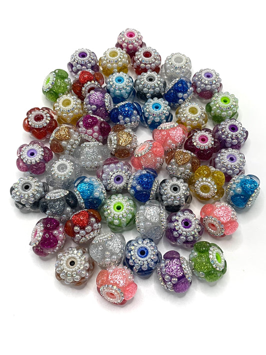 Acrylic glitter Heart beads Pearls and pearl spacer Acrylic beads 18mm Random Mix