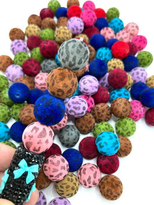 Acrylic beads Fuzzy beads Colorful leopard print plush acrylic beading 16mm Random Mix