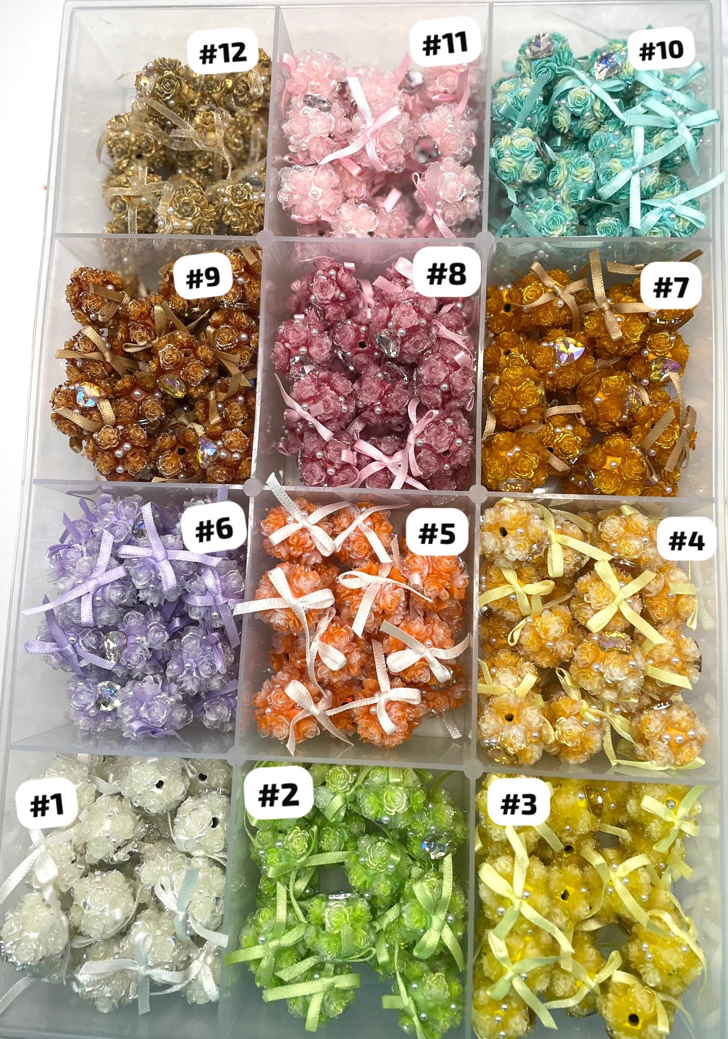 diy soft rose glitter bow flower beads ornament with pearl and heart shape stone ,colored ,random mix