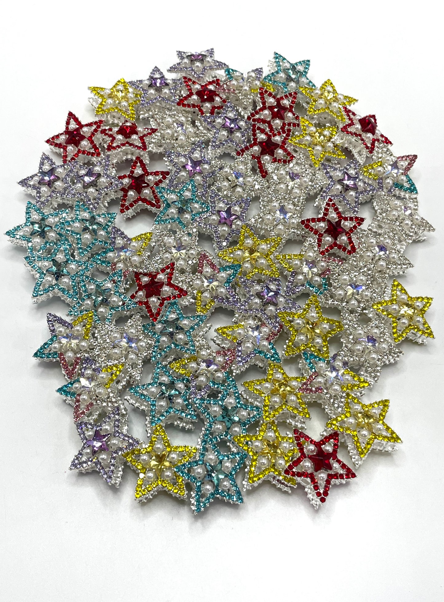 Metal Alloy star Rhinestone Pearl inlay Hollow metal beads Silver Random Mix