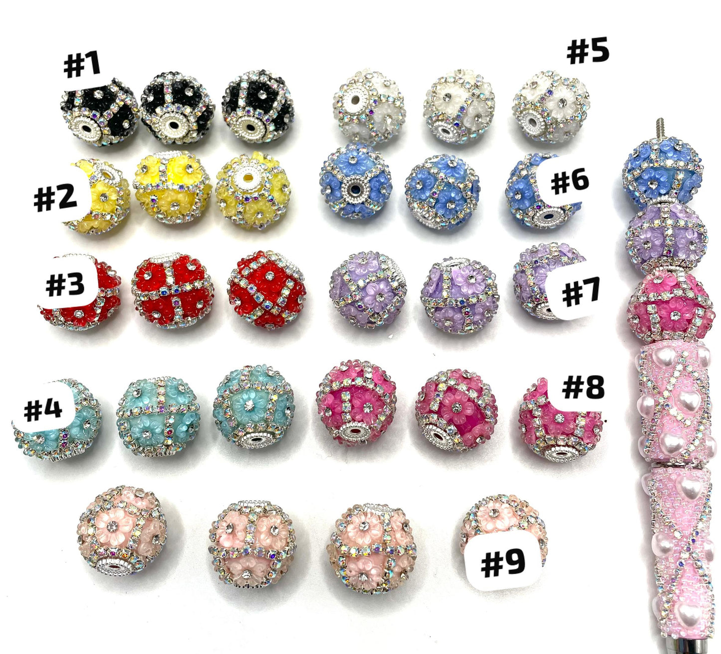 Fancy Flower Bead Rhinestone Chain with Clear Small Circle Flower Colorful Acrylic Beads,Random Mix,Fancy-4