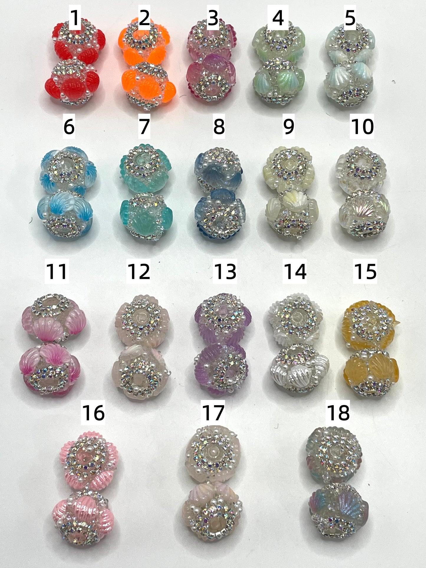 Fancy Beads Shell Acrylic beads Colored shells Rhinestone Chain Translucent beads Random Mix 18mm