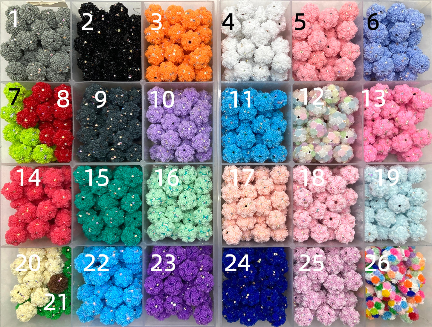 Flower bead Colorful flowers with rhinestones Clay flower beads 20mm Random Mix