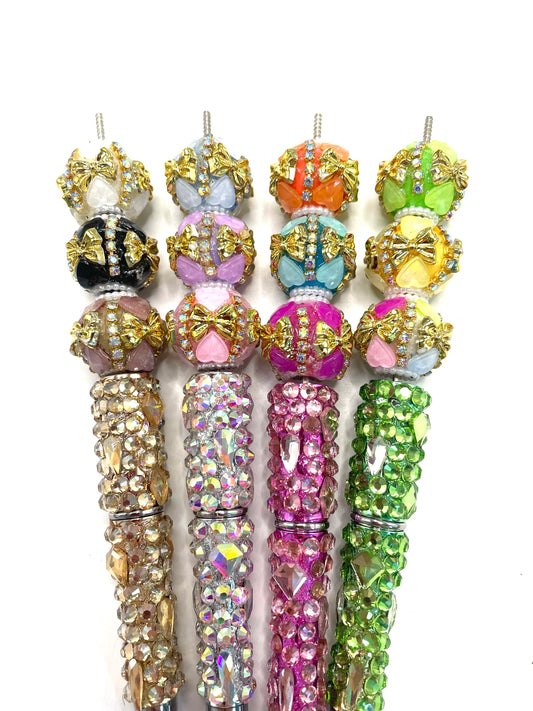 diy beaded beadable fancy bow bead ornaments with golden color bow and rhinestone chain