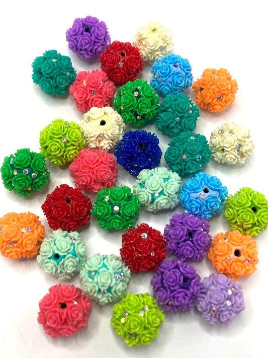 Flower bead Colorful flowers with rhinestones Clay flower beads 20mm Random Mix