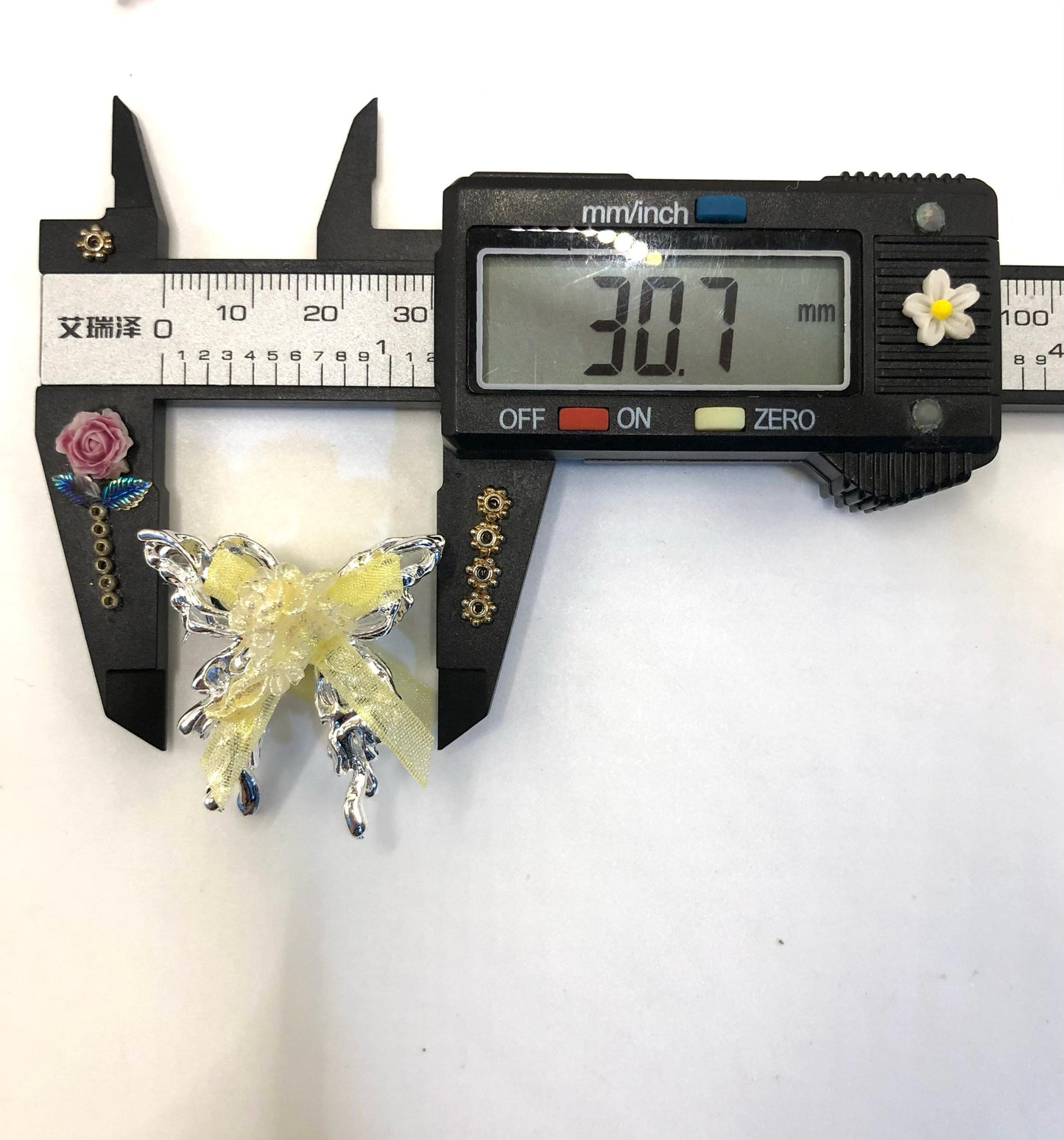 alloy metal fancy butterfly ornament with heart stone and rose flower and riband colored random mix