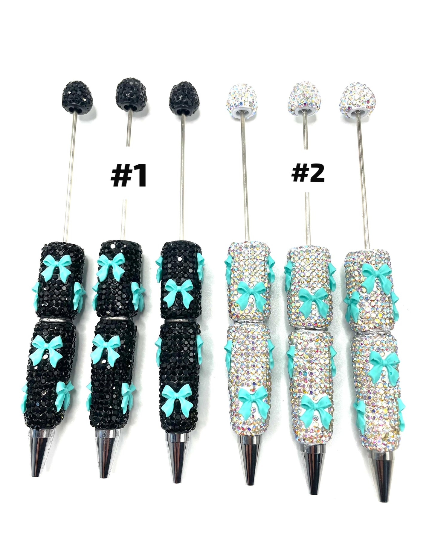 Beaded beadable rhinestone fancy pens with bow