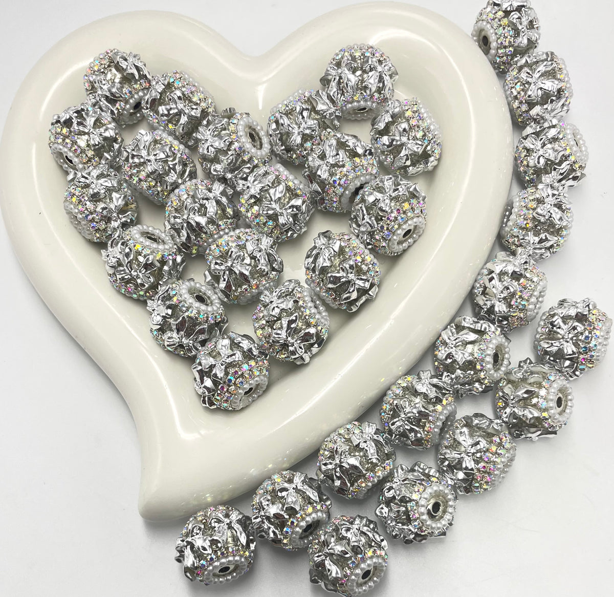diy beaded beadable golden silver bow beads rose flower beads heart butterfly fancy beads