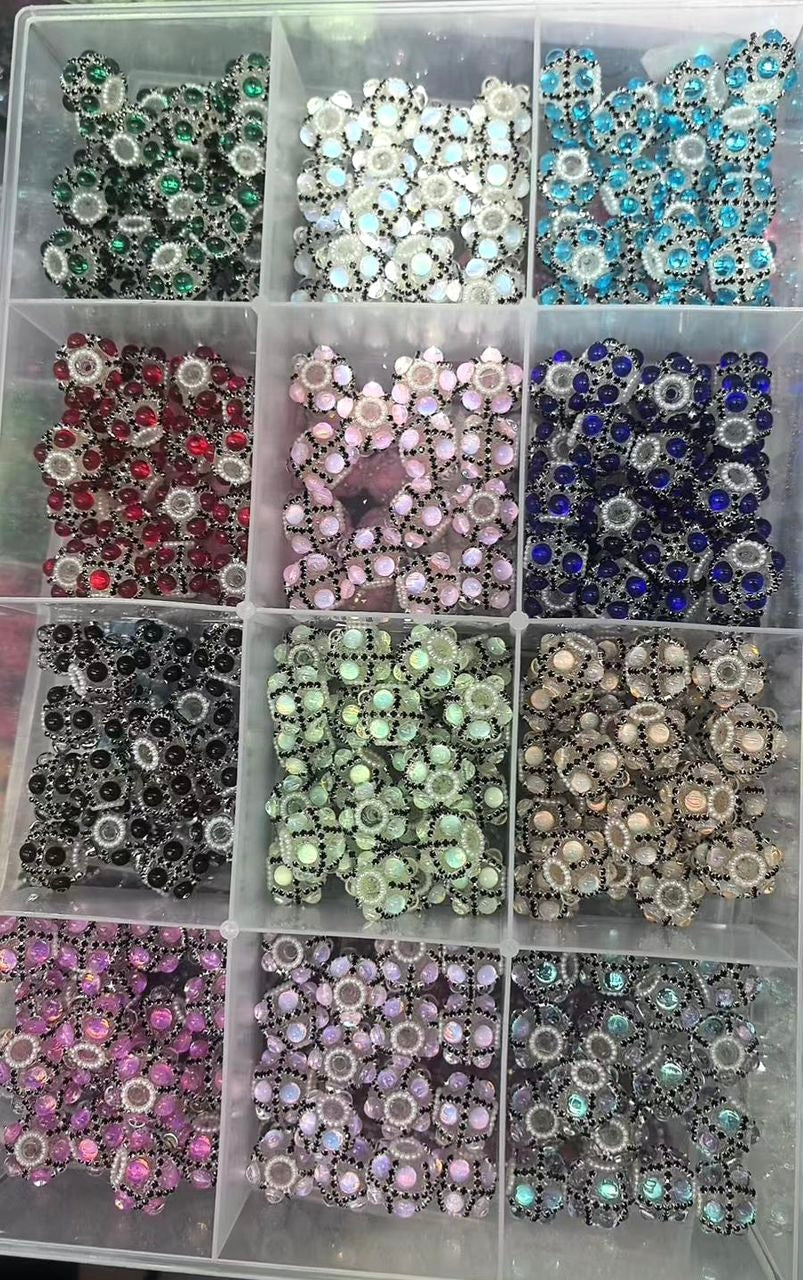 transparent acrylic base bead fancy bubble beads ornament with black rhinestone chain and colors bubble stone ,random mix