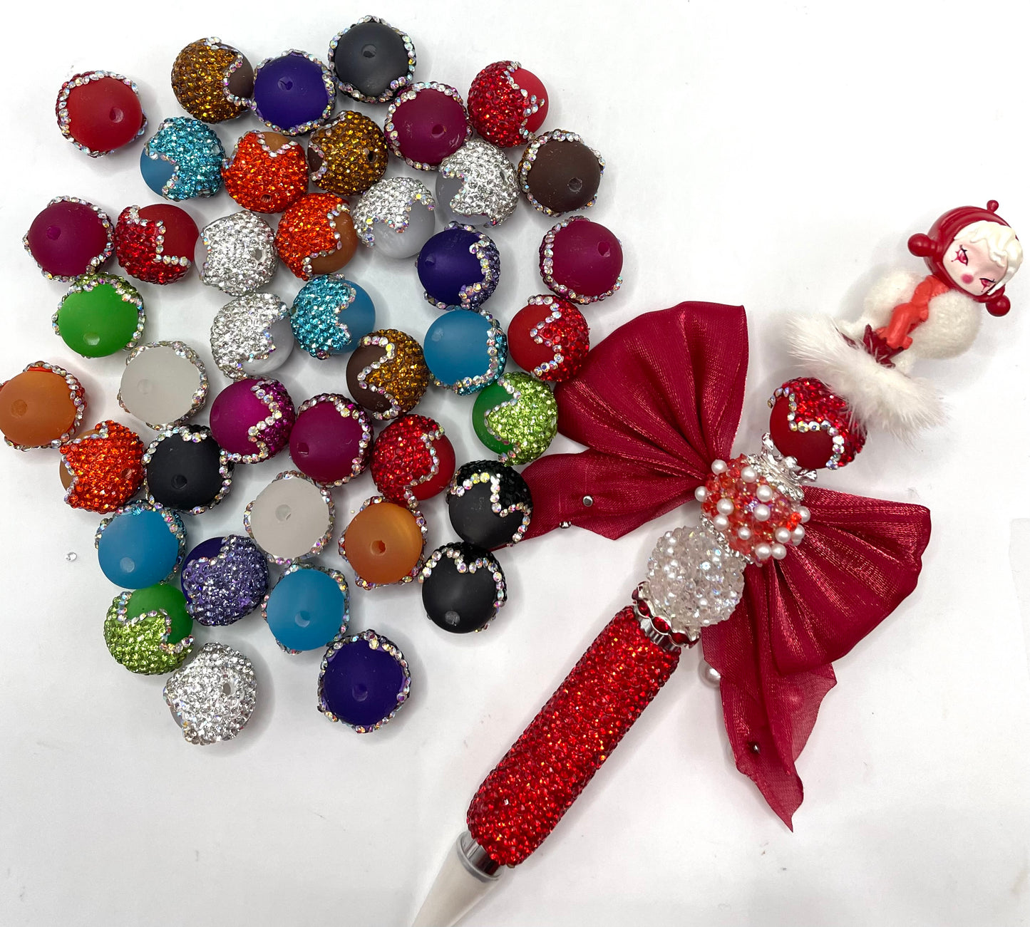 fancy bead fancy acrylic matte cat eye drip bead ornaments with clay rhinestion cap colored ,random mix