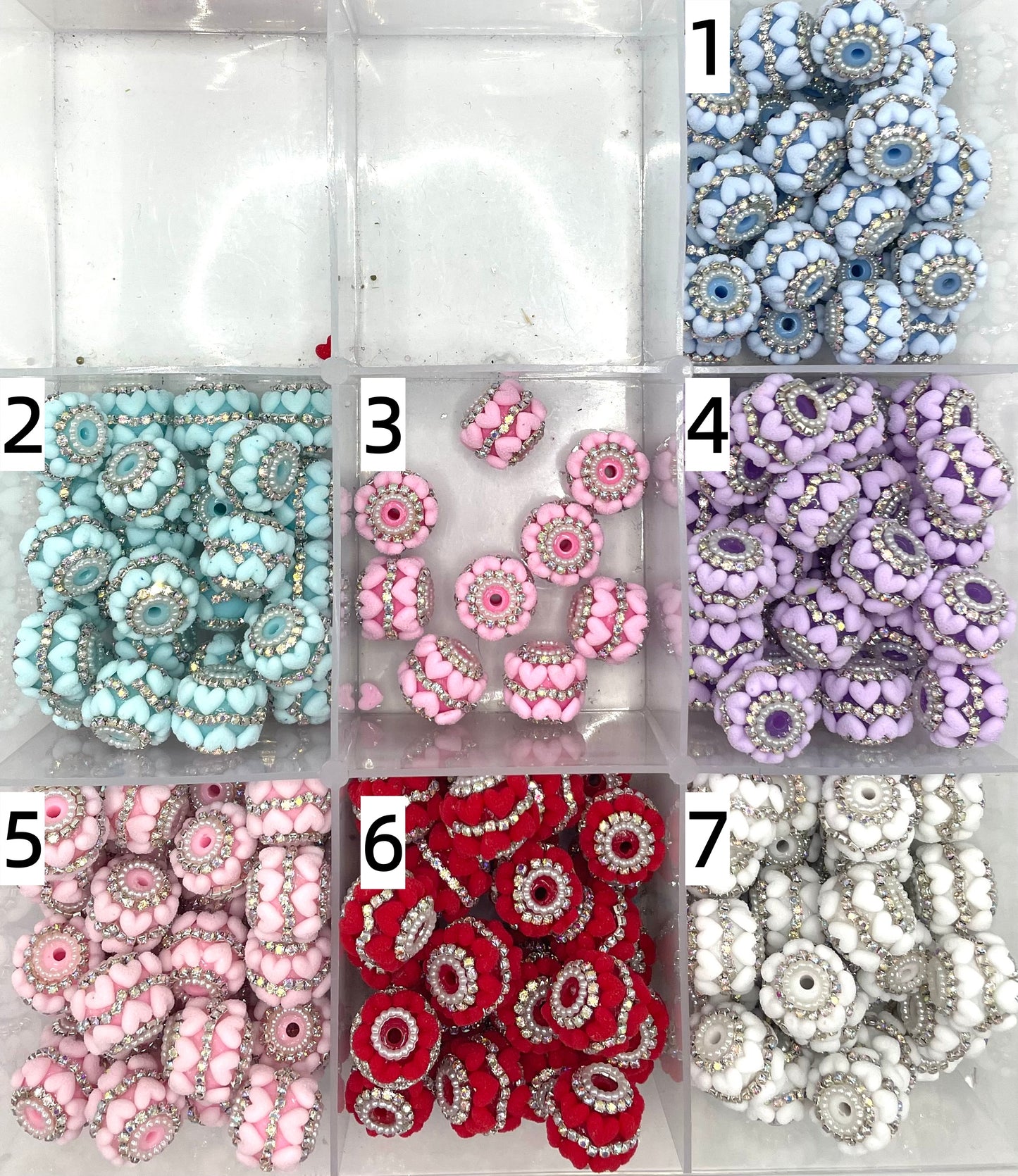 beaded beadable fancy fuzzy heart with silver rhinestone chain Clay heart Beads Sandblasted heart shape Chain Pearl gasket 19mm Random Mix