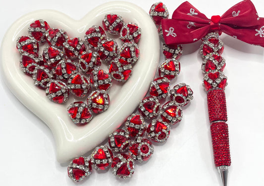 Muti-color Heart Rhinestone Focal Beads for Handmade Beads fancy heart shaped beads with rhinestone colors for Christmas