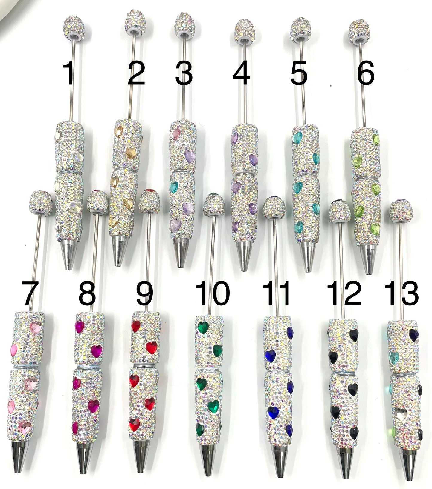 Diy Clay Rhinestonewith heart shape rhinestone beaded beadable pen Rhinestone pen Bling pen, Random MiX