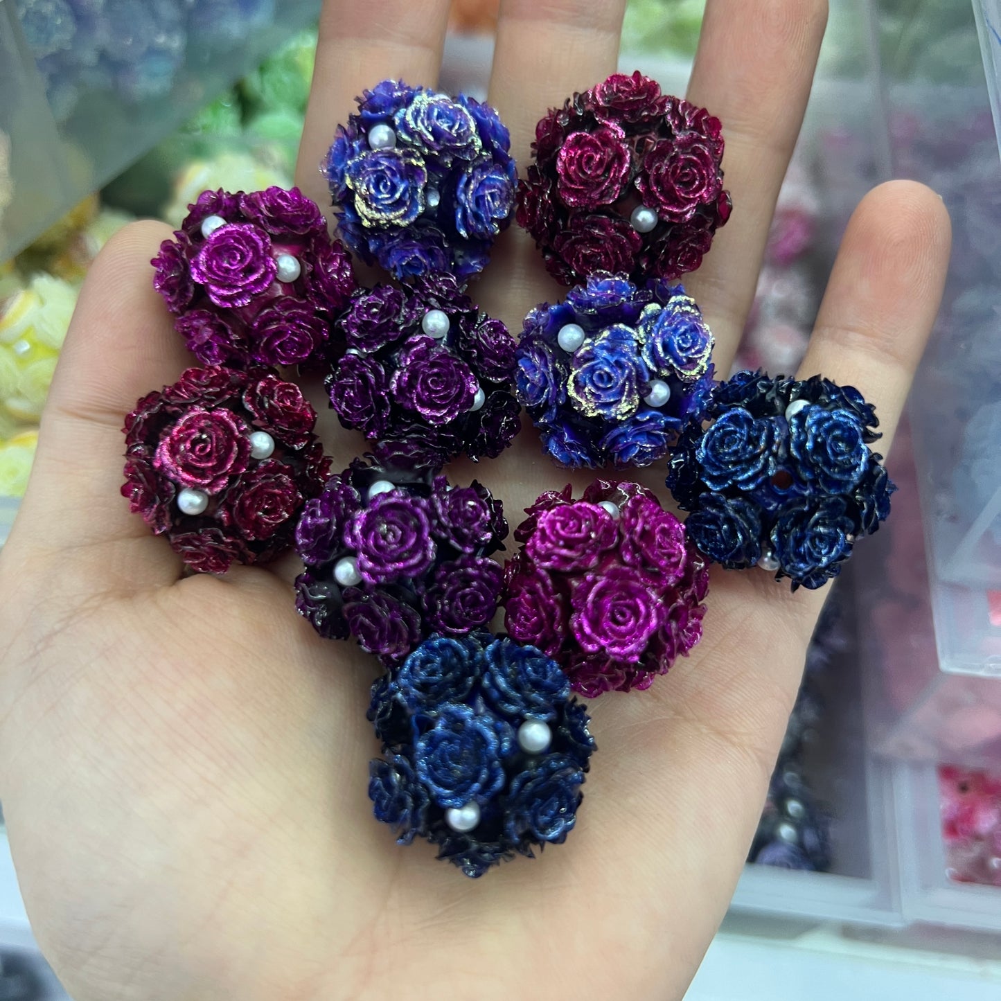 soft rose flowers bead dark color flowers bead beaded flower colored random mix