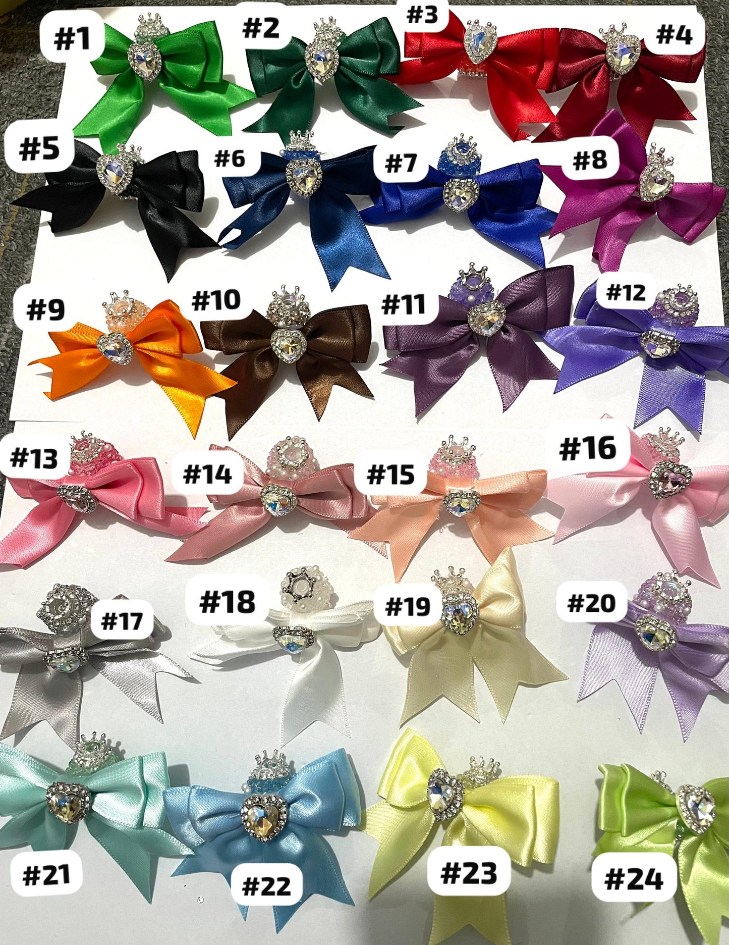 Color #1-#24 textile fabrica bow with crown bead fancy bead craft with crown ornament with bow satin ribbon knot,ornament with pearl and sugar stone, delicate handcraft ,randon mix color