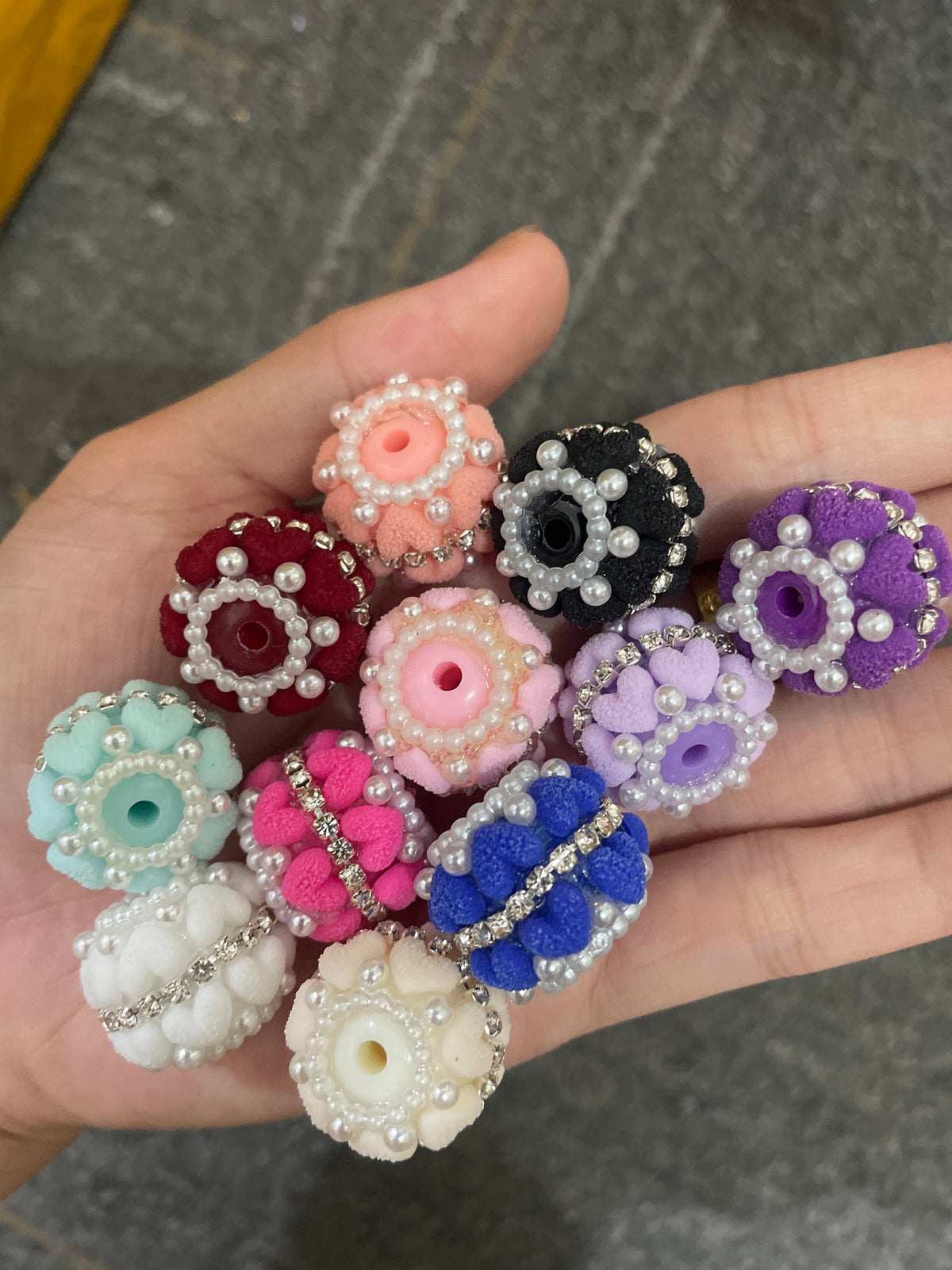 2 layer heart beads fuzzy heart fancy beads random mixed