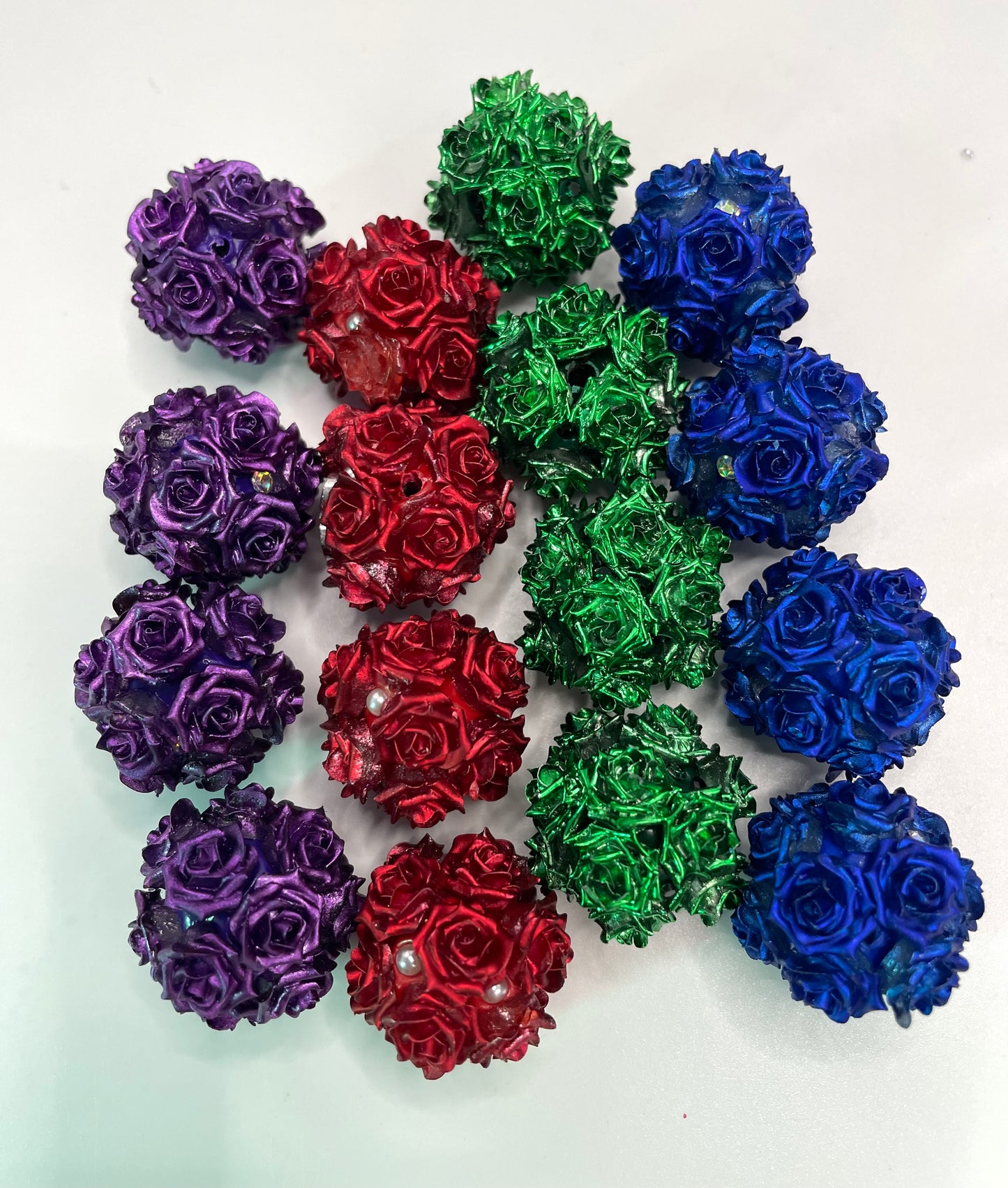 diy soft metallic glitter rose flower bead ornaments with rhinestone colored Christmas vibe ,colored ,random mix