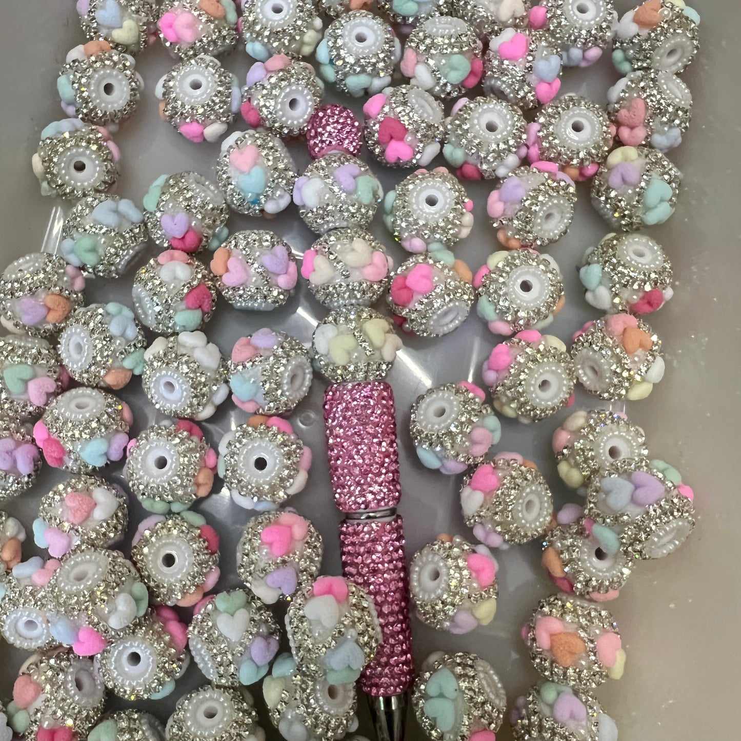 colorful heart bead fuzzy heart bead with silver chain fancy bead no B