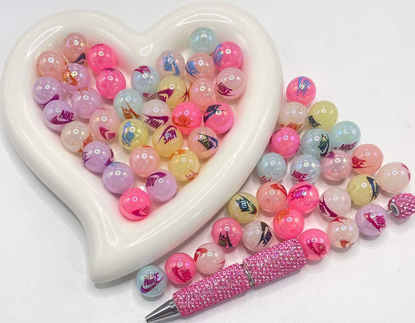 Cartoon printed arcylic round beads ,mixed color loose beads for diy pen bracelet jewelry making