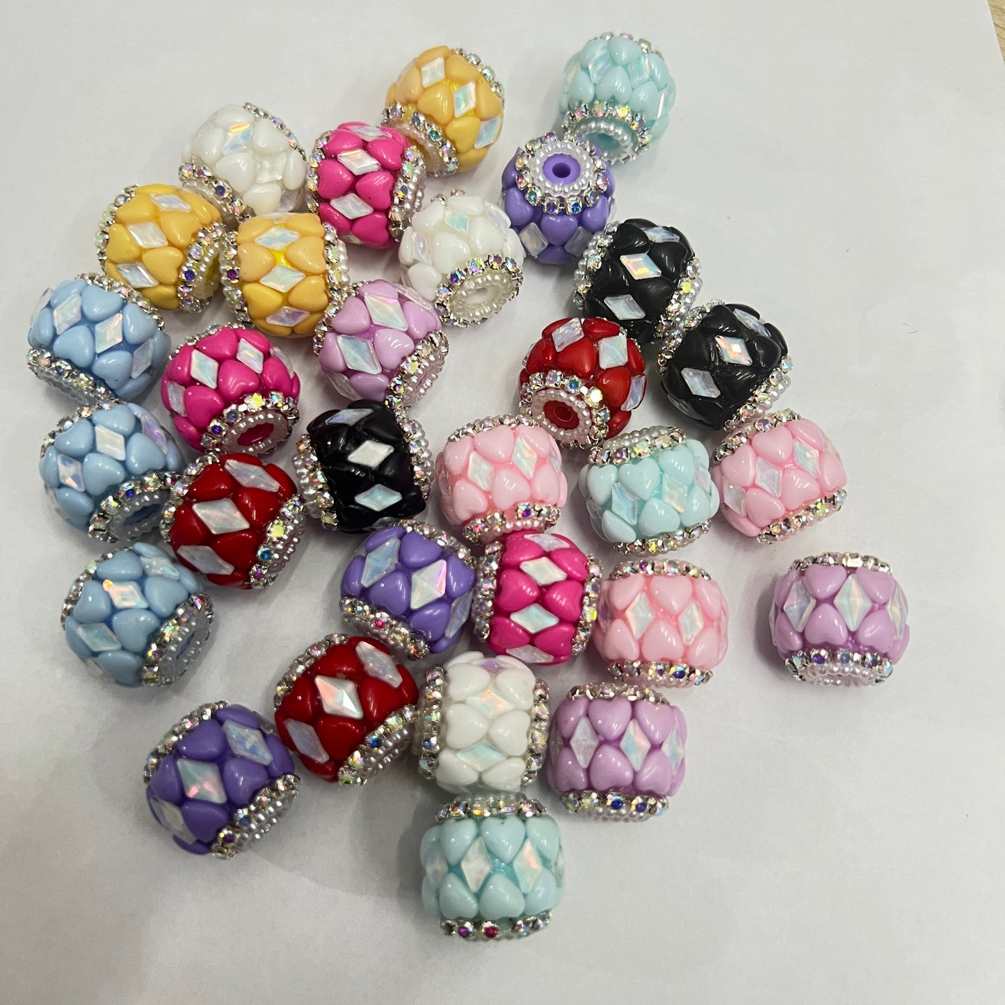 fancy heart beads ornaments with rhinestone chain and pearl beaded colored ,random mix color