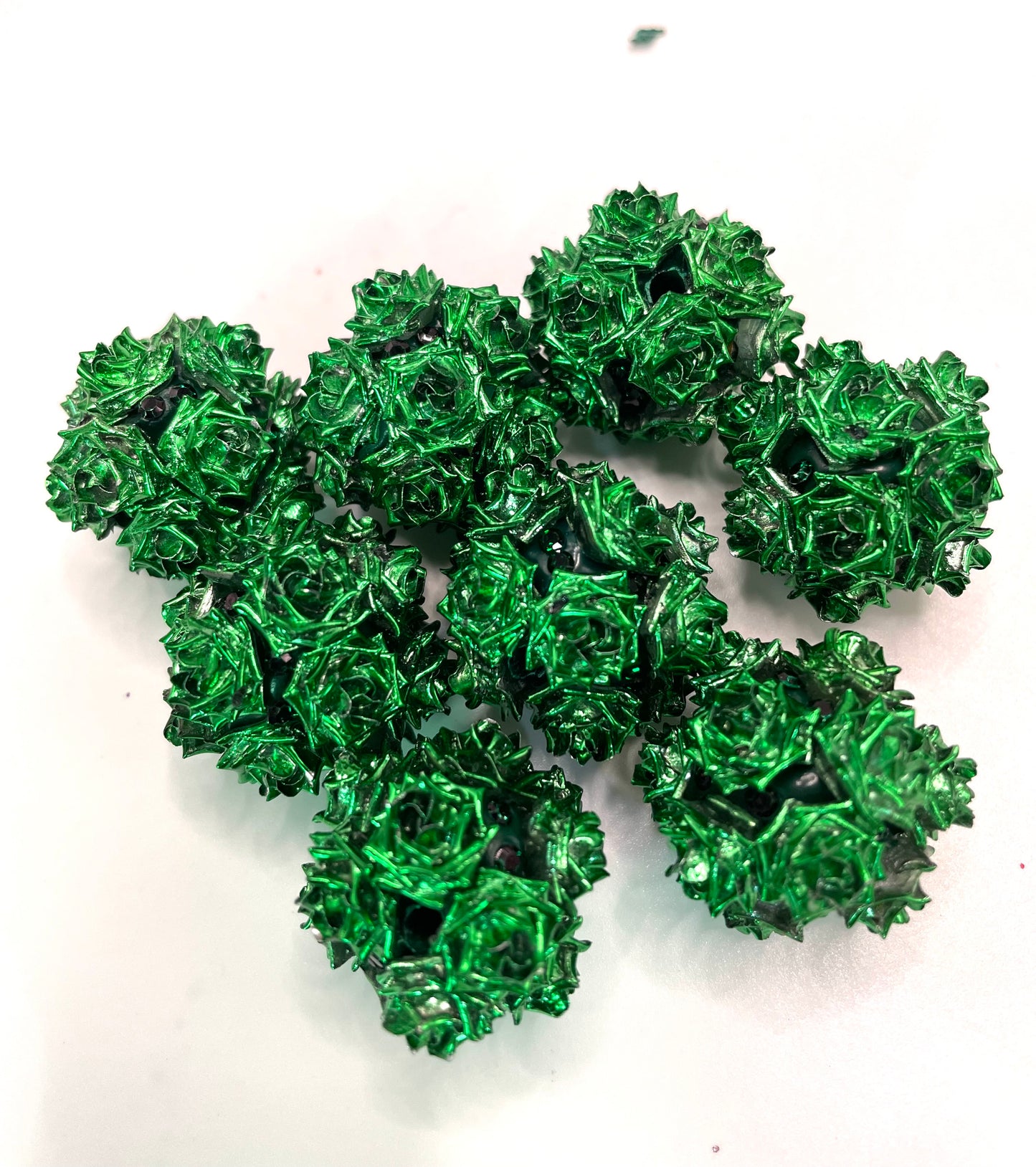 metallic looking rose flower beads ornaments with rhinestone,colored ,random mix,christmas vibe color