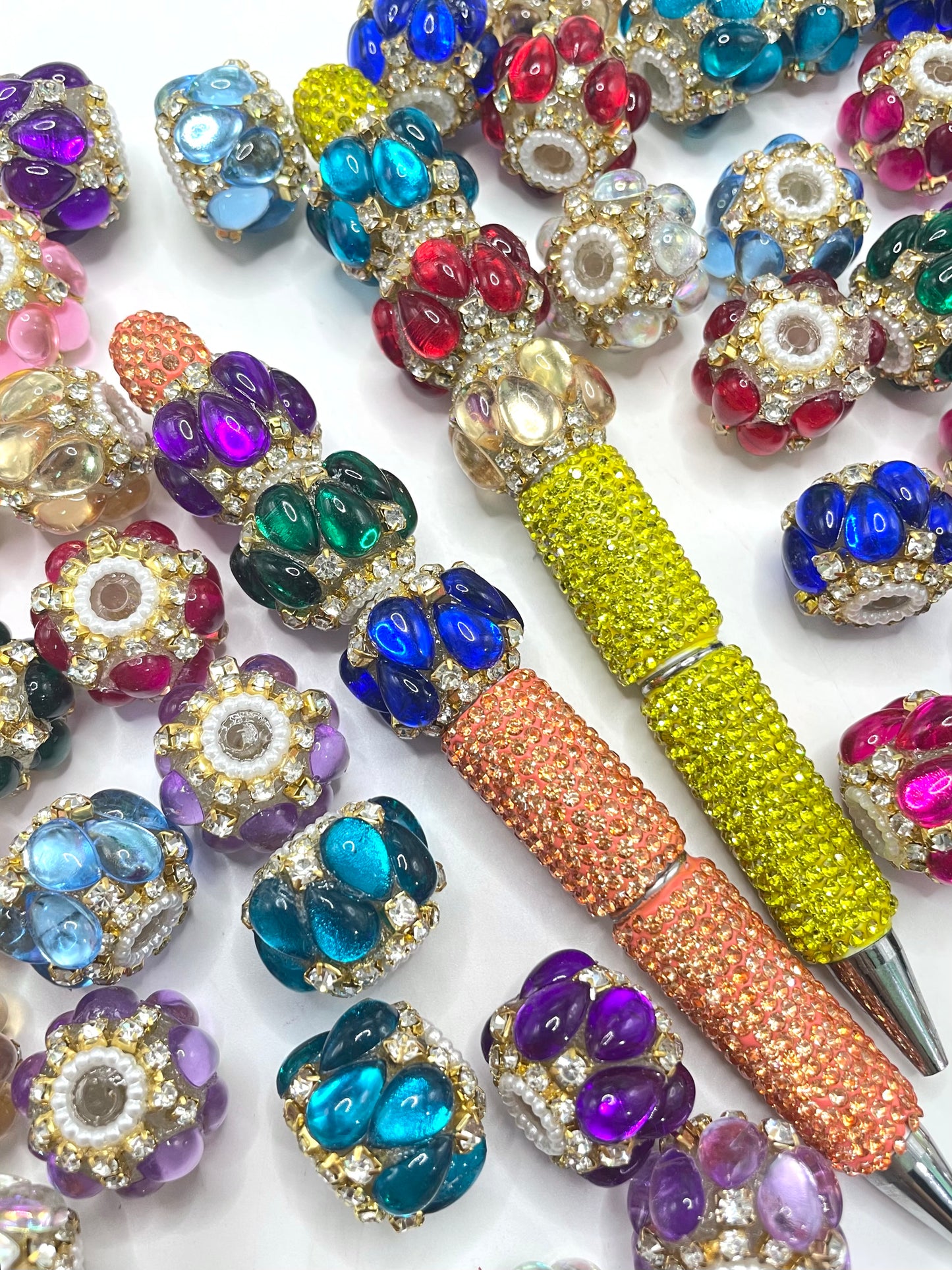 diy beaded beadable fancy beads ornaments with golden color rhinestone chain and pearl and water drip shap stone ,random mix
