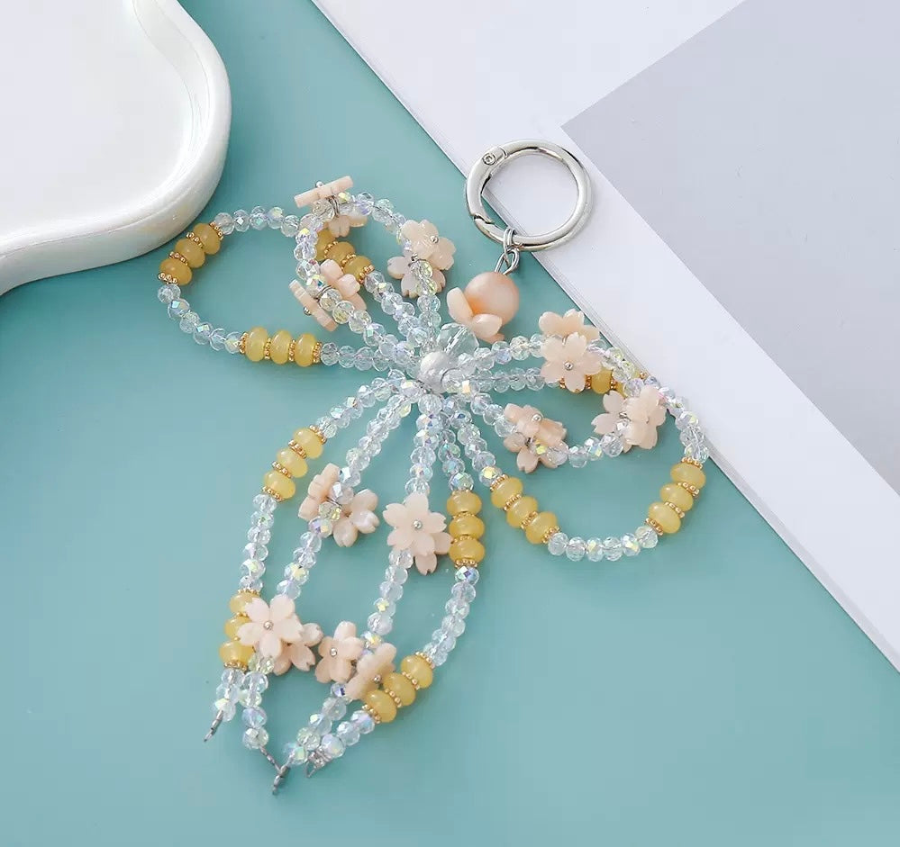 Phone chain bow with flower keychain
