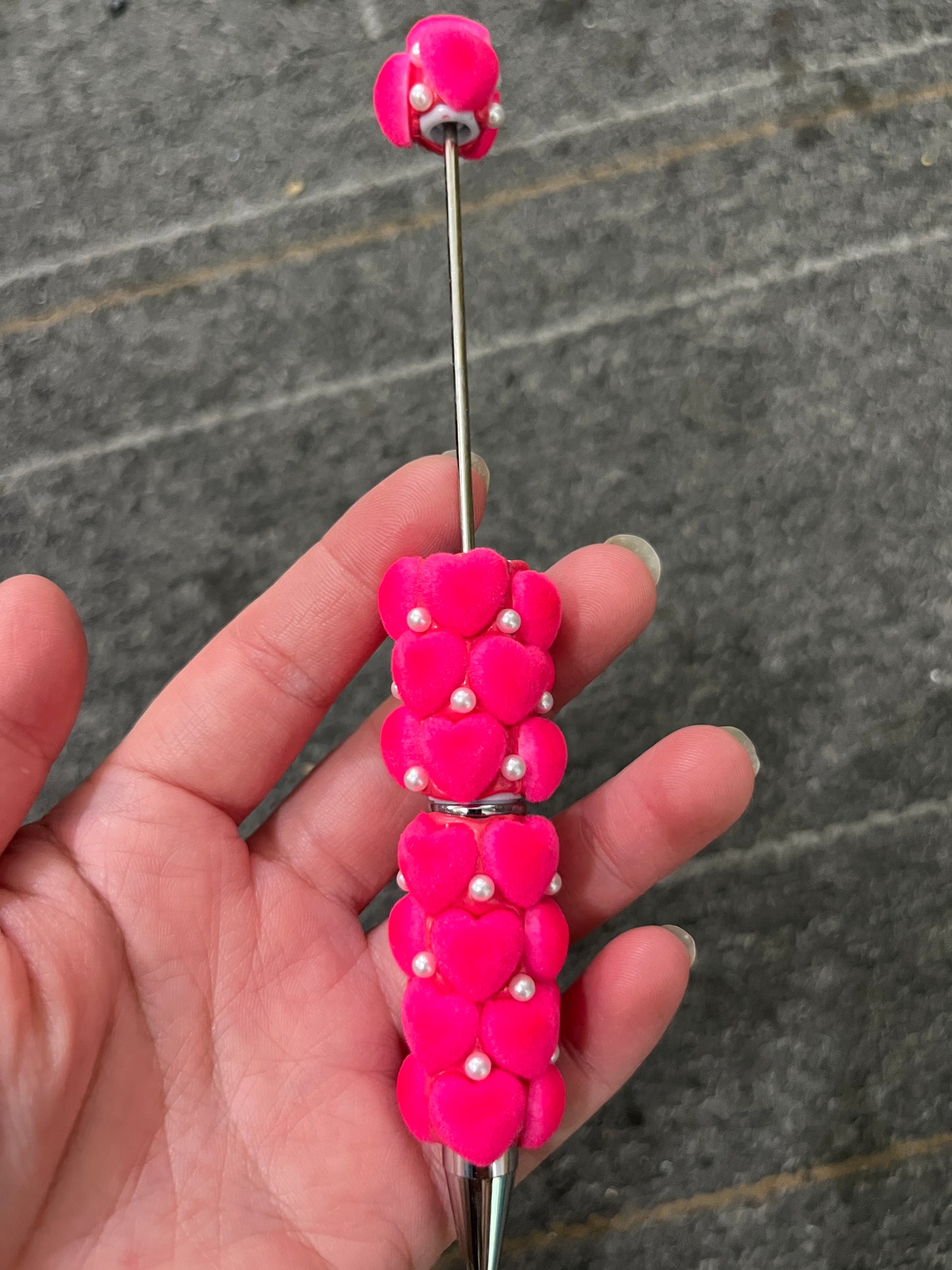 beaded beadable fancy flocked fuzzy heart pens,colored