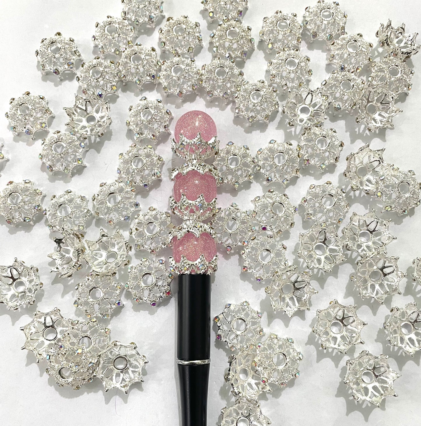 fancy beada cap fancy spacer snow flake metallic spacer bead cap ornaments with rhinestone diy bead random mix 18mm
