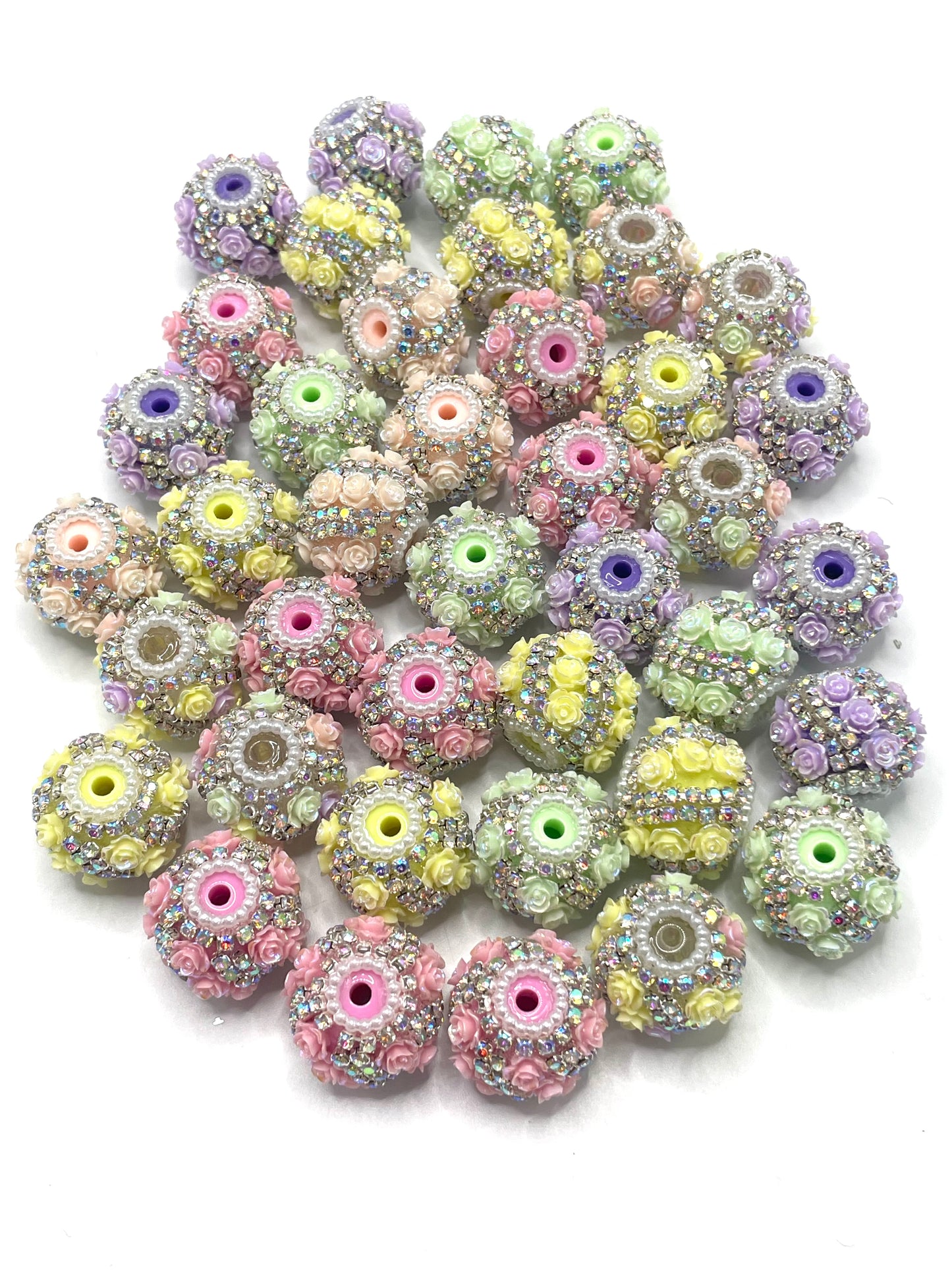 Flower beads Rose flower Colored flower acrylic beads Chain and pearl ring beads Random Mix
