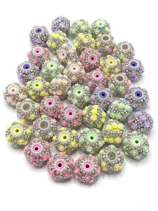 Flower beads Rose flower Colored flower acrylic beads Chain and pearl ring beads Random Mix