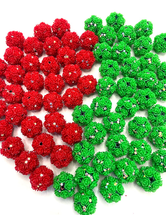 Flower bead Colorful flowers with rhinestones Clay rose flower beads for Christmas 20mm Random Mix
