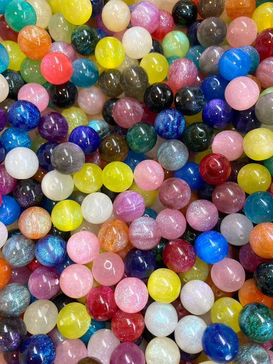 UV Glitter Galaxy Colorful Acrylic Beads,Random Mix,16mm