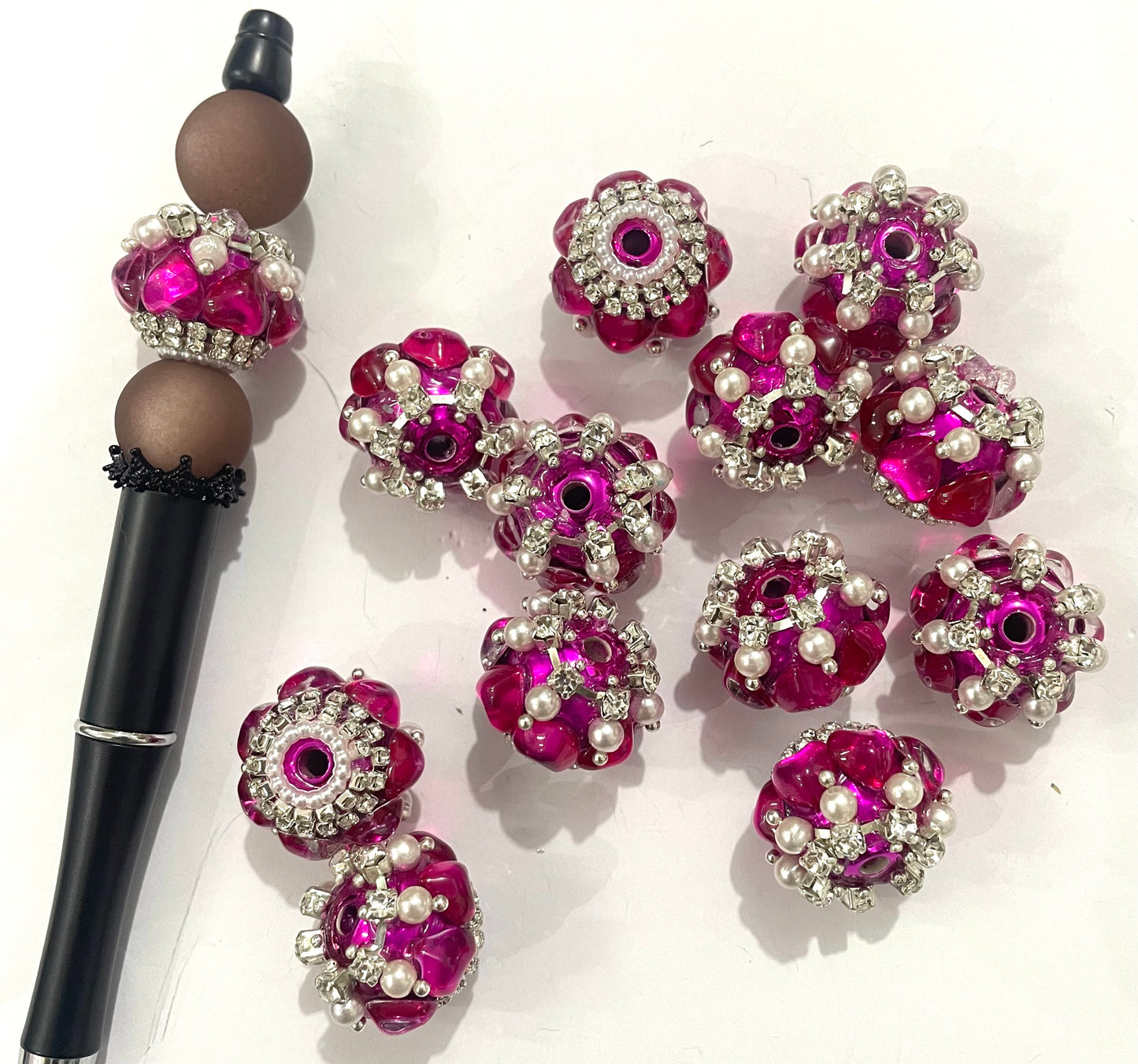 fancy bead acrylic uv base bead ornaments with pearl and colorful stone rhinestone chain diy bead random mix