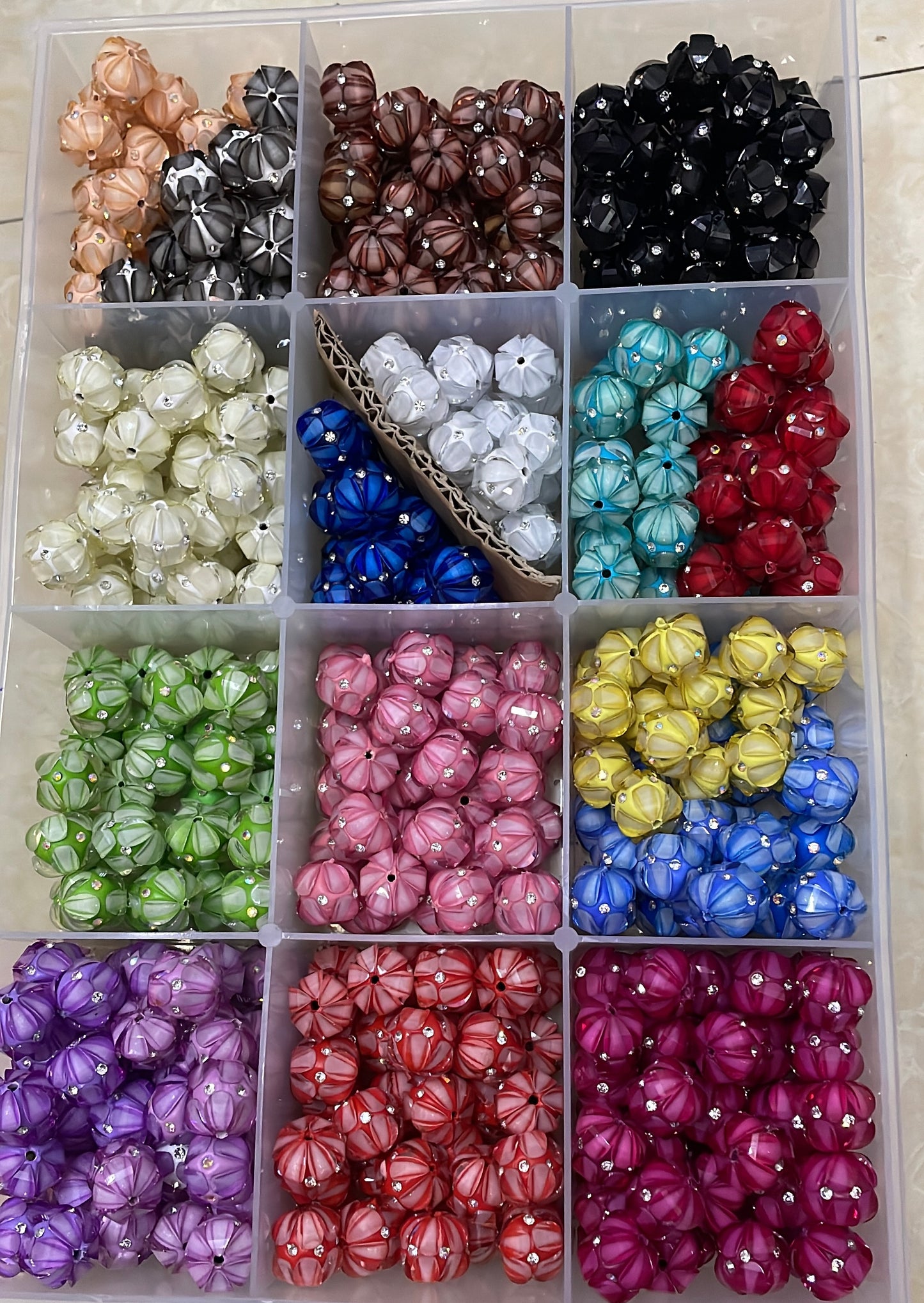 Lantern Bead Fancy Lantern Bead Translucent Lantern Acrylic Beads With Rhinestone ,Random Mix,17mm Fancy-12