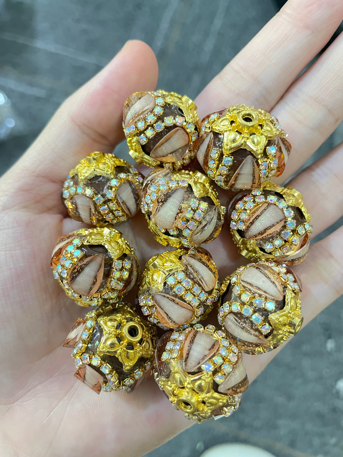 Fancy Beads Golden and silver colors Golden gasket spacers Rhinestone Golden Chain lantern Pumpkin beads Random Mix 18mm
