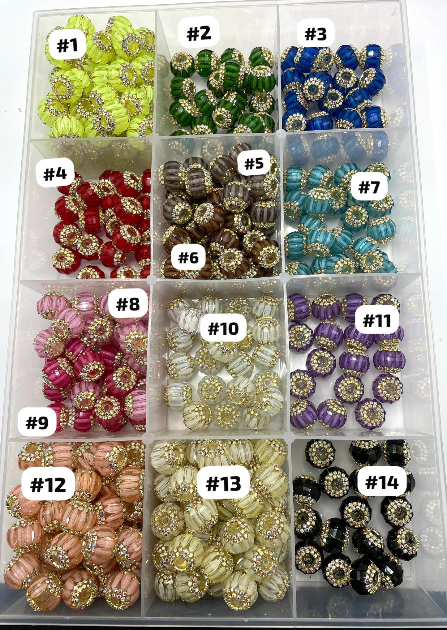 Diy beaded beadable fancy lantern beads ornament with rhinestone gold color chain,random mix