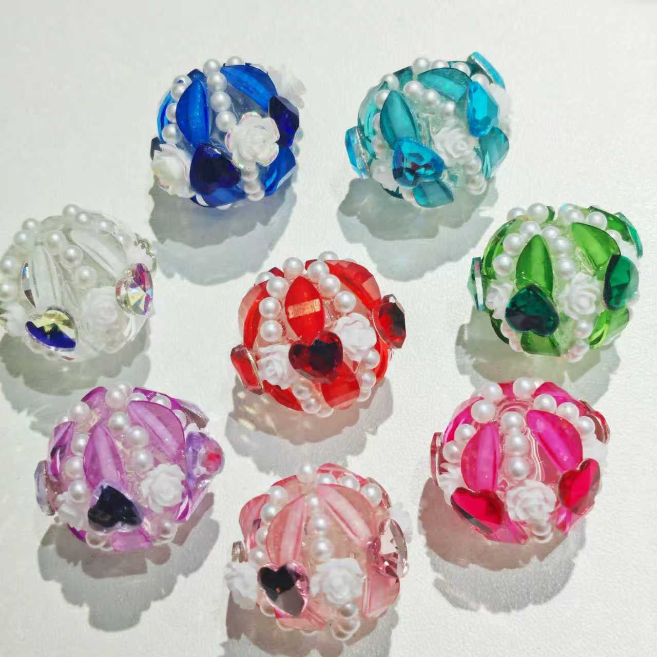 beaded beadable fancy lantern clear base bead fancy crystal heart with flower and pearl,colored ,random mix