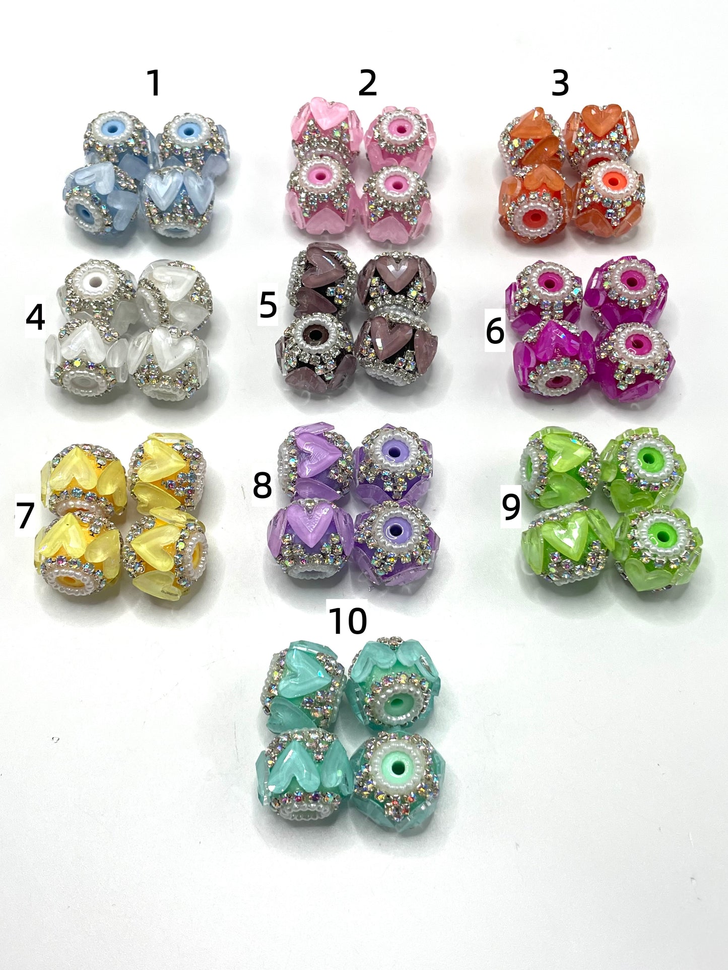 Fancy Beads Mirror glass Transparency Colored Heart Rhinestone Chain and pearl gasket Acrylic beads 18mm Random Mix