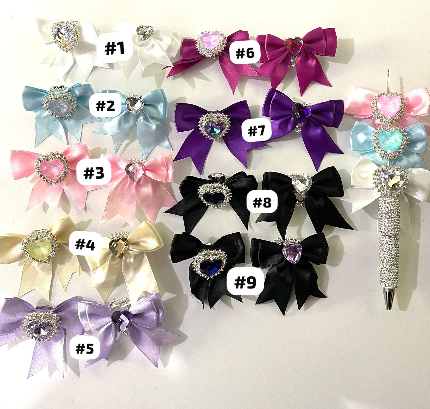 beaded beadable fancy bow bead with crystal heart textile bow ,colored,random mix